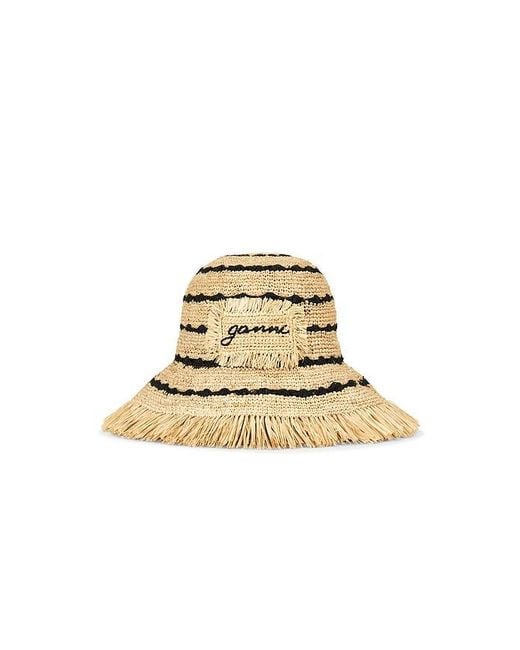 Ganni Metallic Stripe Raffia Bucket Hat