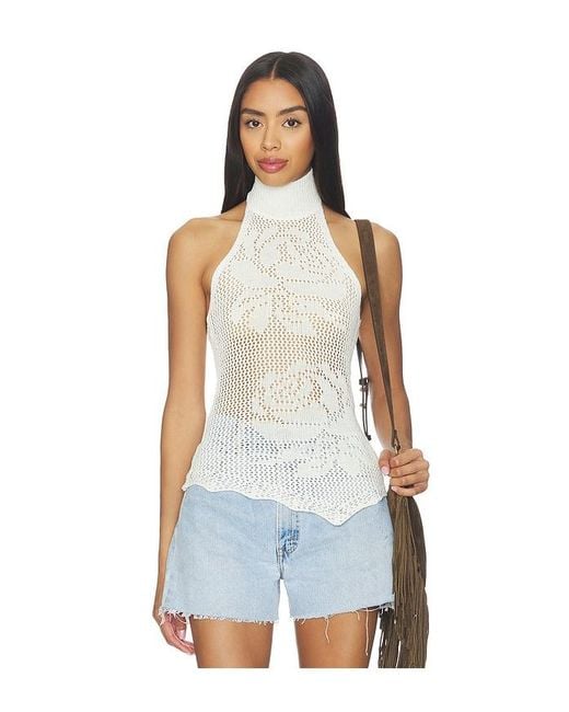 MORE TO COME White Stacie Crochet Halter Top