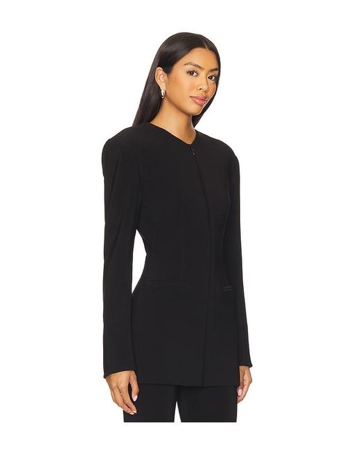 Norma Kamali Black Long Sleeve Shoulder Pad V Neck Zip Front Jacket