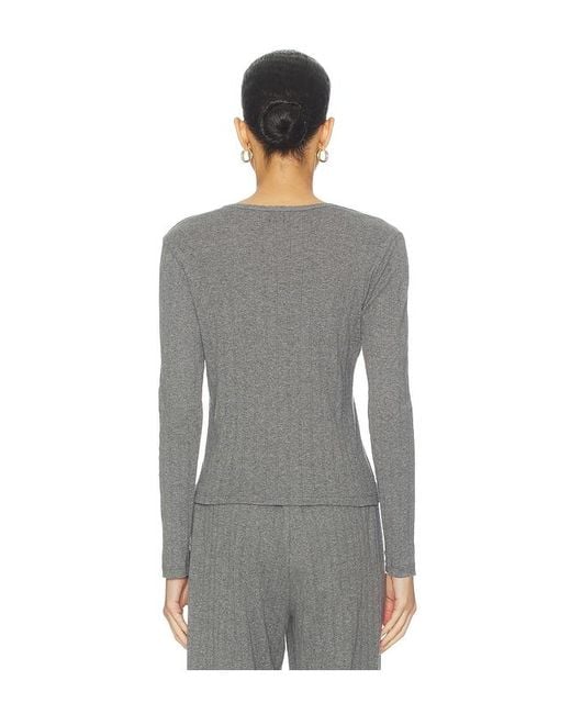 Leset Gray Pointelle Long Sleeve Henley