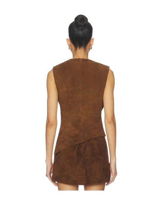 AEXAE Brown X Revolve Leather Suede Ruched Top