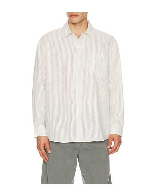 DUNST White Classic Striped Bd Overshirt for men