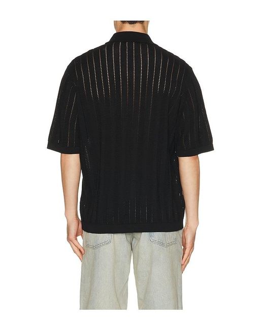Corridor NYC Black Pointelle Stripe Buttondown for men
