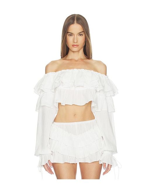 LOBA White Iliana Ruffle Top