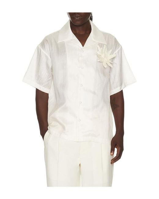 Sanēa Natural Sakorn Orchid Brooch Silk Shirt for men