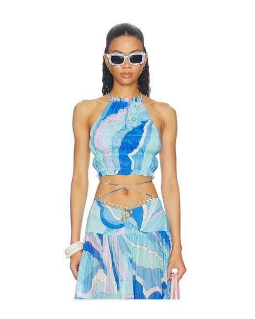 Cin Cin Blue Spice Ruched Halter Top