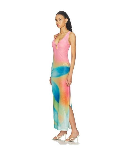 Kulani Kinis Blue Plunge Mesh Maxi Dress