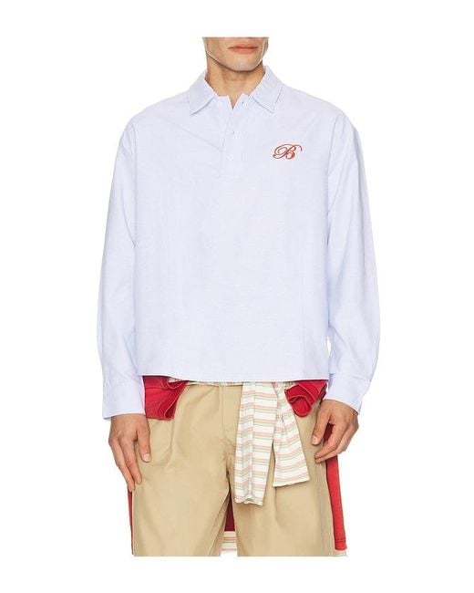 BOUND White Half Button Script Oxford Shirt for men