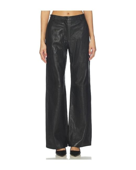 AEXAE Black Leather Pebble Straight Leg Pant