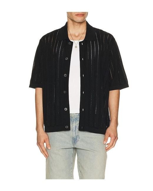 Corridor NYC Black Pointelle Stripe Buttondown for men