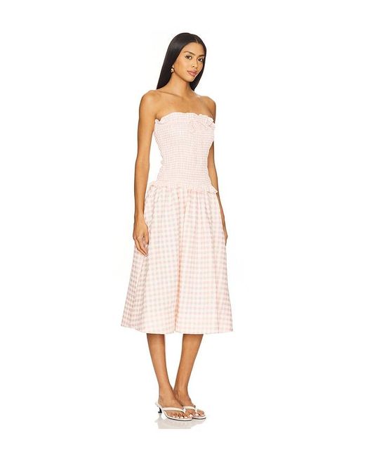 For Love & Lemons White Petal Gingham Midi Dress