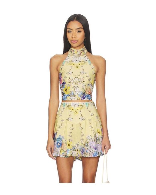Camilla Yellow Halter Tie Back Top