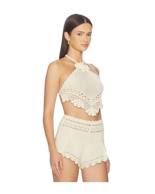 retroféte Natural Isaure Crochet Top