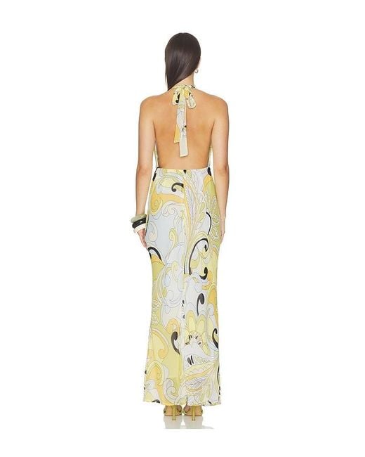 Runaway the Label Metallic Lexie Low Plunge Halter Maxi Dress