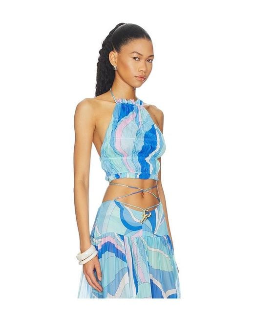 Cin Cin Blue Spice Ruched Halter Top