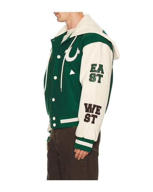 True Religion Green Retro Wool Varsity Jacket for men