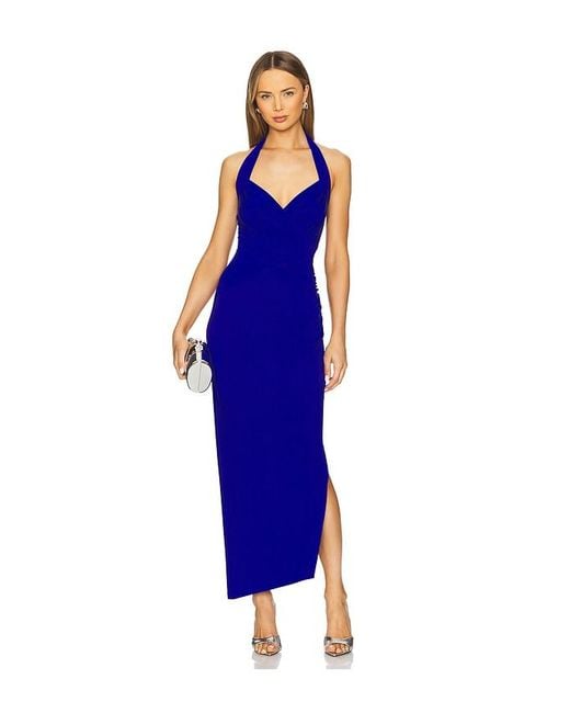 Norma Kamali Blue X Revolve Halter Sweetheart Side Drape Gown