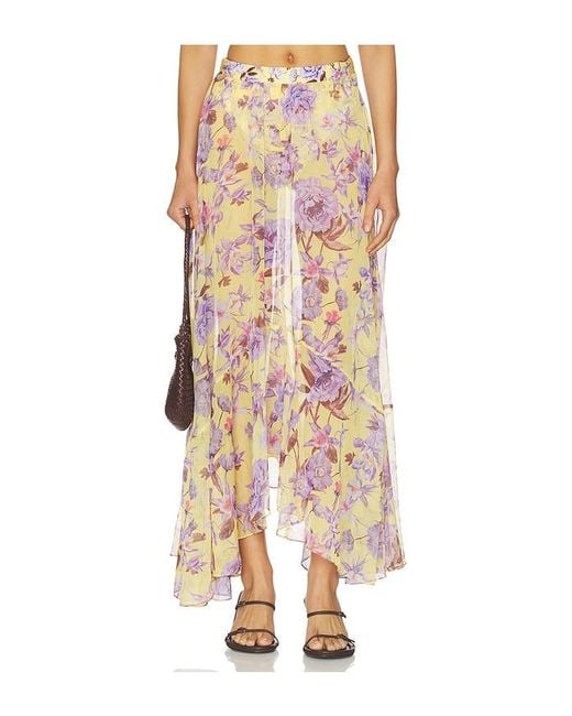 PATBO Yellow Peony Print Maxi Skirt