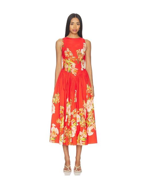 Hemant & Nandita Red Boat Neck Midi Dress