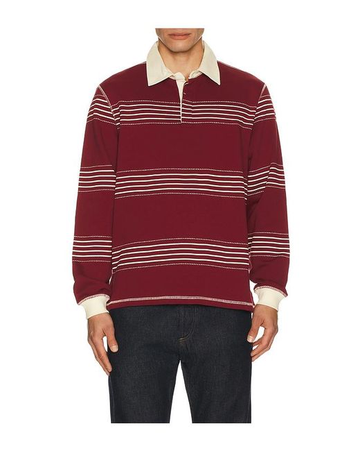 Percival Red Editor Striped Rugby Polo for men