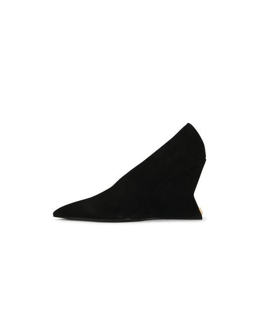 Balmain Black Suede Wedge Pump In Noir