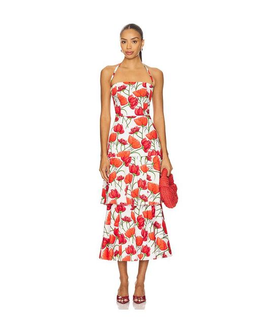 MILLY Red Midi-Kleid Peonia