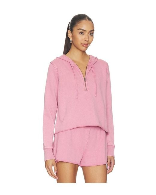 Bobi Pink Half Zip Crop Hoodie