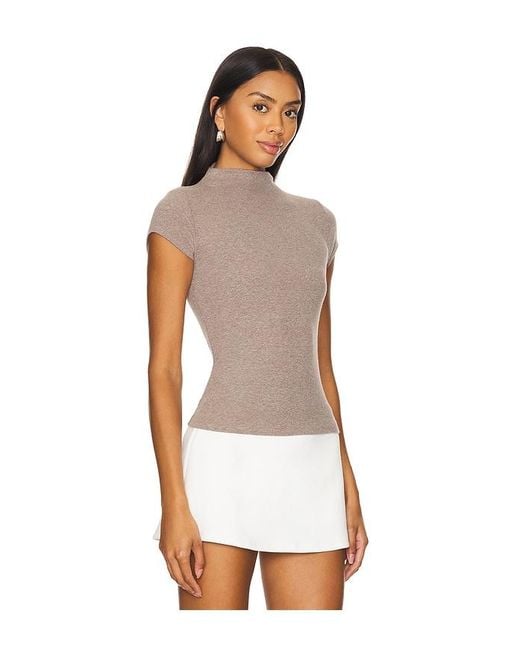 geel White Polyester-Cotton Ribbed Cap-Sleeve Top