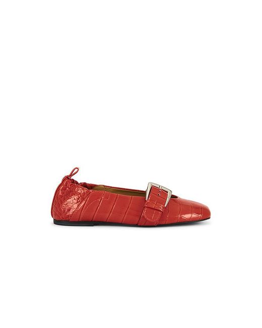 Ganni Red Butterfly Strap Shiny Croco Ballerina Flat