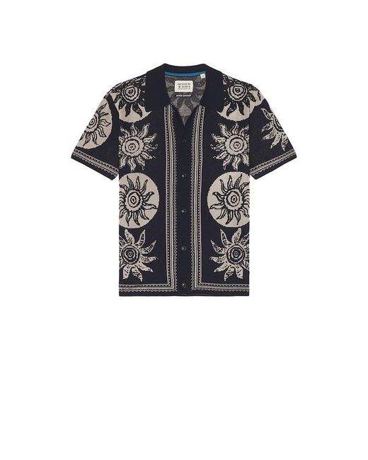Scotch & Soda Blue Knitted Jacquard Short Sleeve Shirt for men