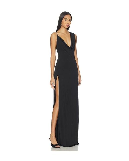 Nbd Black Tessa Draped Shoulder Maxi Dress