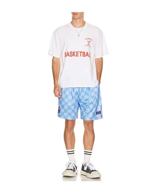 NAHMIAS Blue Scribble Check Soccer Short for men