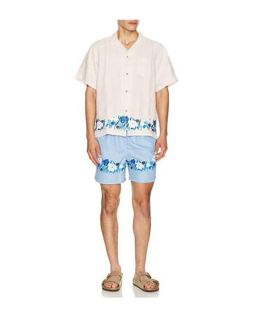 Bather Blue Lawn Printed Swim Trunks for men