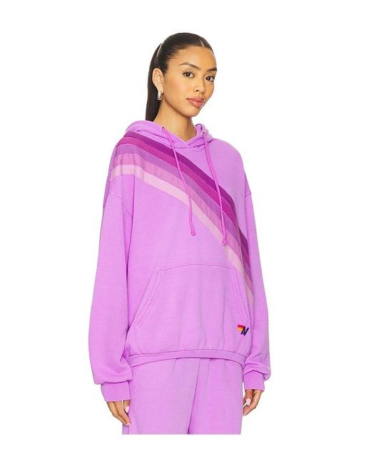 Aviator Nation Purple Cross Stripe Relaxed Pullover Hoodie