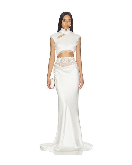 SAU LEE White Lila Satin Skirt