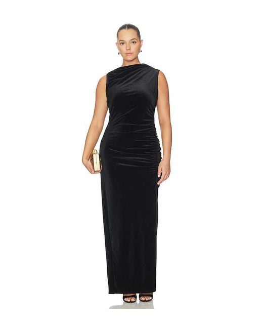 GOOD AMERICAN Black Velvet High Neck Maxi Dress