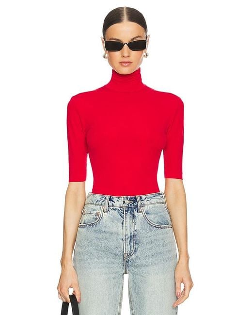 Norma Kamali Red Slim Fit Short Sleeve Turtleneck Top