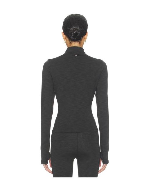 Splits59 Black Stevie Active Rib Half Zip Waist Length Top