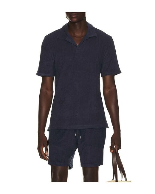 Frescobol Carioca Blue Faustino Terry Cotton Blend Polo Short Sleeve for men