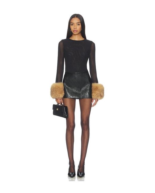 Alice + Olivia Black Delaina Crop Top With Removeable Faux Fur Cuff