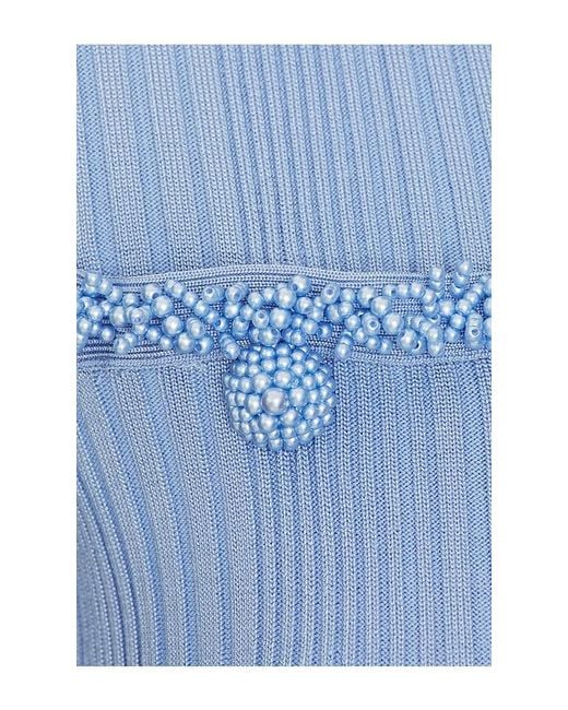 Self-Portrait Blue Pearl Trim Knit Mini Dress