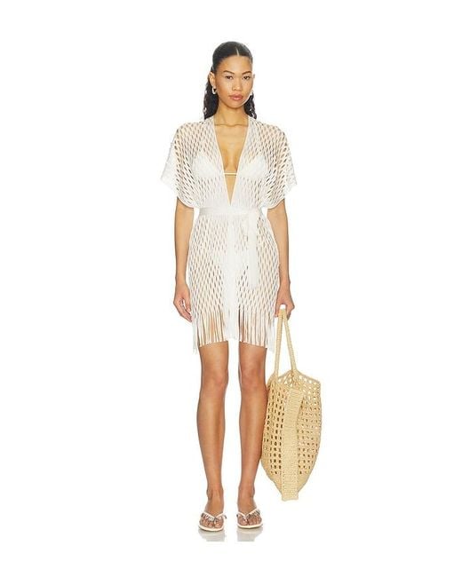 Luli Fama White Caught Up Short Caftan