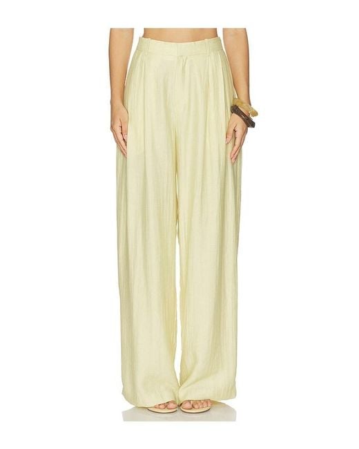 MOTHER OF ALL Yellow Hedi Mid Waist Tailored Linen Pant