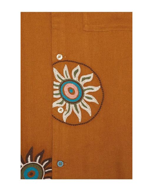 Scotch & Soda Orange Embroidered Linen Relaxed Fit Short Sleeve Shirt for men