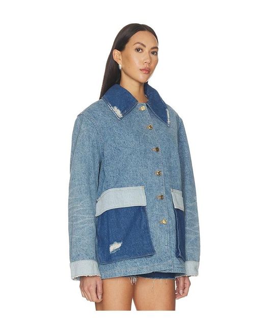 Ganni Blue Patchwork Denim Midi Jacket