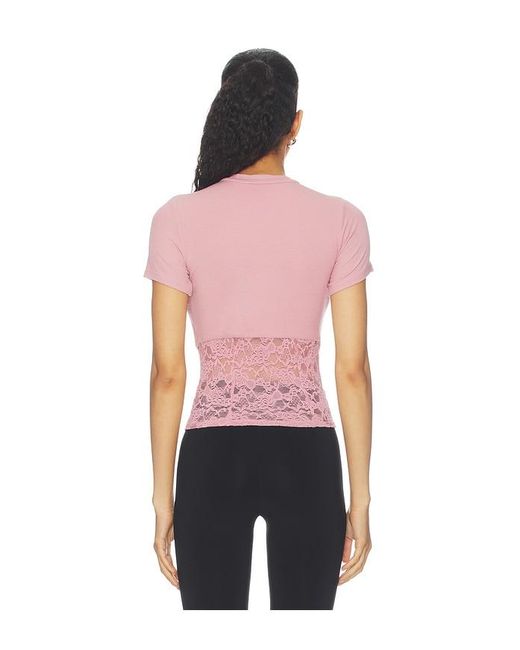 Michael Lauren Multicolor Ember Rib Lace Short Sleeve Tee