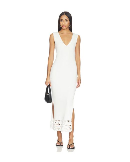 Ganni レディース ホワイト Fine Cotton Rib Crochet V-Neck ドレス