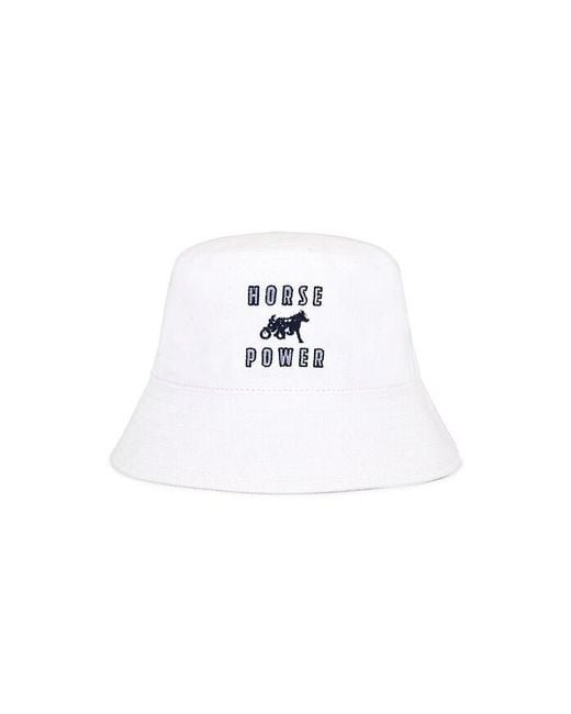 Siegelman Stable White Embroidered Bucket Hat for men
