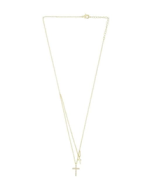 By Adina Eden White Pave Double Cross 2