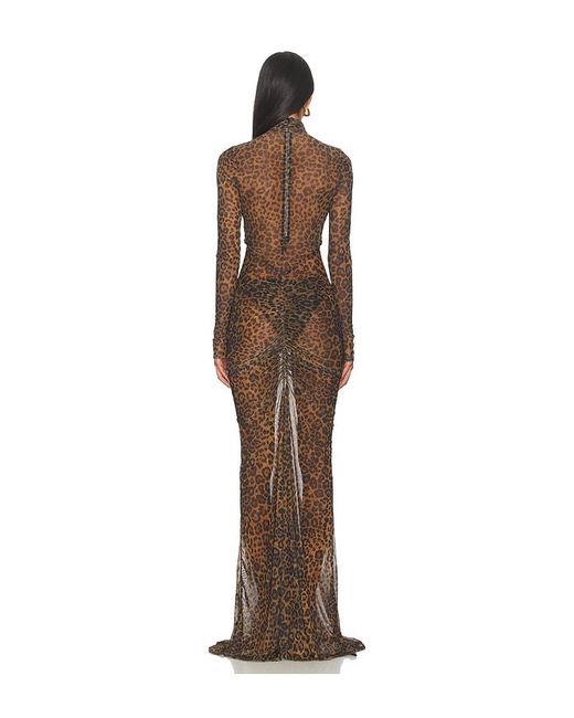 LAPOINTE Natural Printed Mesh Halter Ruched Gown